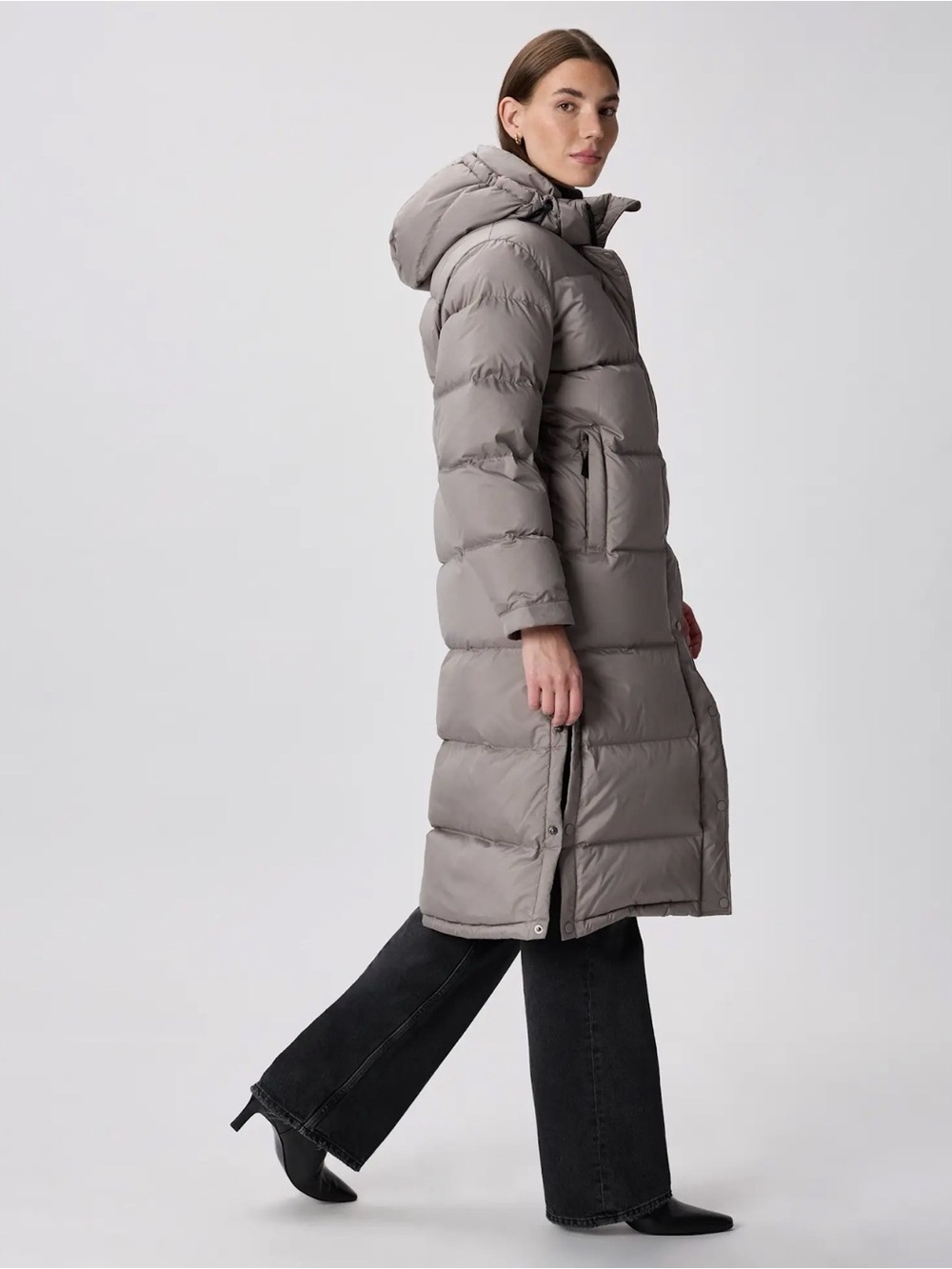 Quince Responsible Down Long Puffer Coat in Morel Grey Size Large y876 - Picture 2 of 12